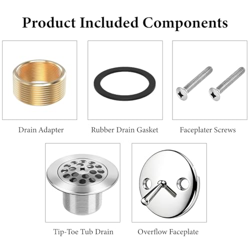 Chrome Tub Drain Replacement Kit with Tip-Toe Stopper - Image 7