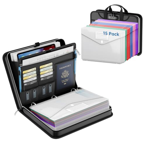 Fireproof Binder Organizer with 15 Pack Pockets,Letter Size,Black - Image 2
