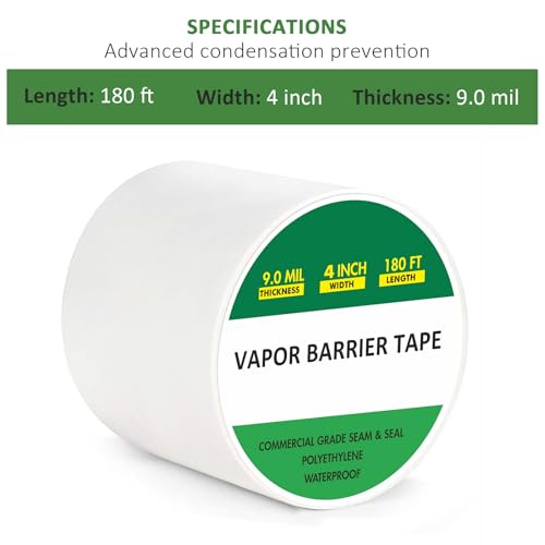 Vapor Barrier Tape 4" x 180', 9Mil White Polyethylene for Pipe - Image 3