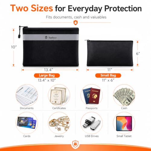 Fireproof Money Bag for Cash, 2 Pack Fire Proof Bag for Documents - Image 3