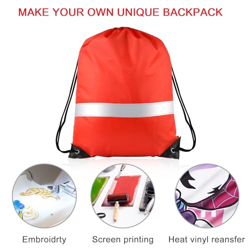 KUUQA 12 Pcs Drawstring Backpack Bag Bulk Reflective,Red - Image 6