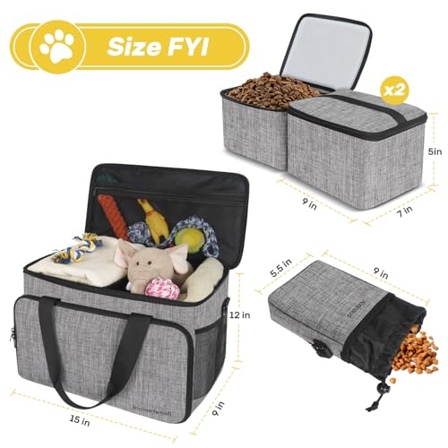 6 Set Dog Travel Bag, Large Pet Travel Kit for Supplies, Grey - Image 4