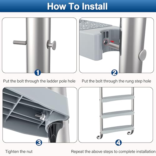 Pool Ladder Steps Replacement, (3-Pack) 18" Universal, Grey - Image 7