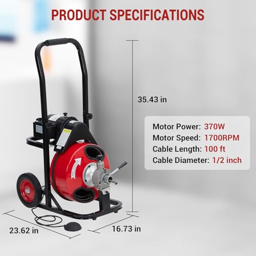 Electric Drain Cleaner Machine, 100FT x 1/2IN Steel Core - Image 3