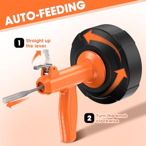 Drain Snake, Auto Feed Drain Auger with Drill Attachment - Image 5