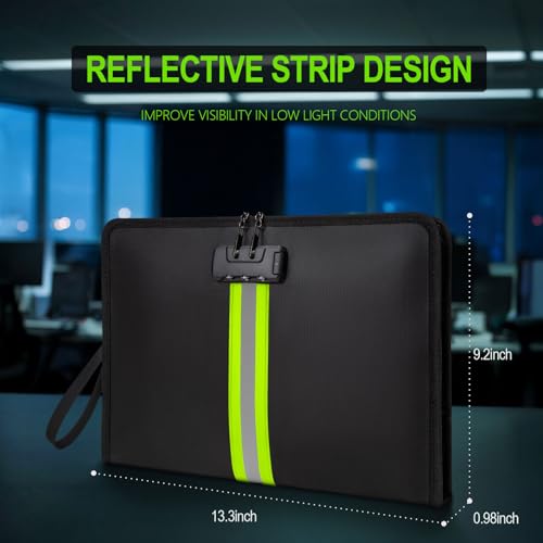 Fireproof Document Bag with Lock and Zipper, Black - Image 3