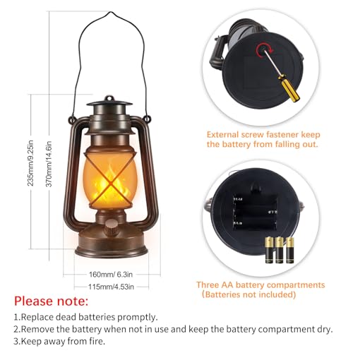 2 Pack Bronze Battery-Powered LED Lanterns with Flickering Flame - Image 4