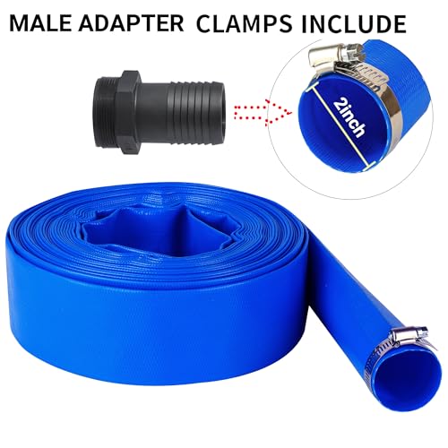 2" (Flat 3.4’’ width) x 100 FT Pool Backwash Hose Kit with Male - Image 4