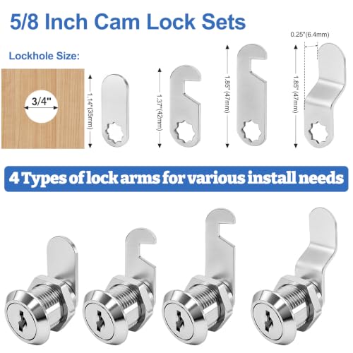6 Pack 5/8" Cam Lock Keyed Alike, Cabinet Locks with Keys - Image 4