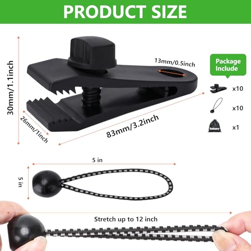 Tarp Clips Heavy Duty Lock Grip, 20 Pcs Tarp Clamps & Bungee - Image 3