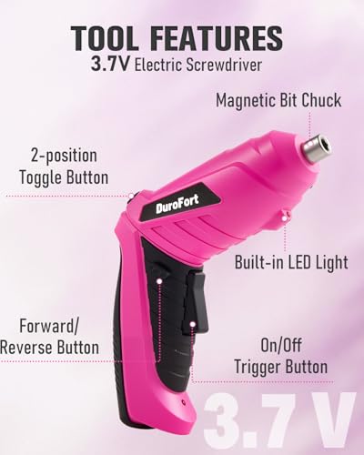 Pink Cordless Electric Screwdriver Set, 3.7V Rechargeable - Image 4