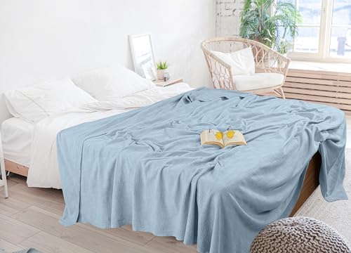 Utopia Bedding 100% Cotton Thermal Blanket Sky Blue Twin, 90x72 - Image 3