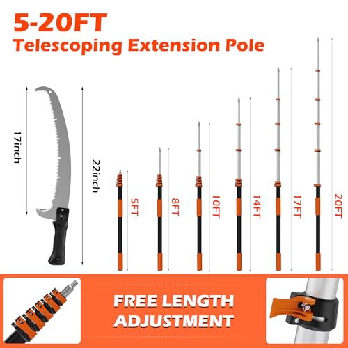26FT Manual Pole Saw for Tree Trimming, 5-20FT Telescoping - Image 3