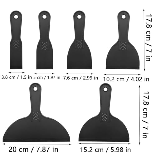 6 Pcs Plastic Putty Knife, Black Knife Scraper Flexible Putty - Image 3