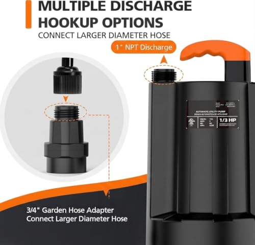 LEO 1/3 HP Automatic Sump Pump, 2250GPH Submersible Utility Pump - Image 5