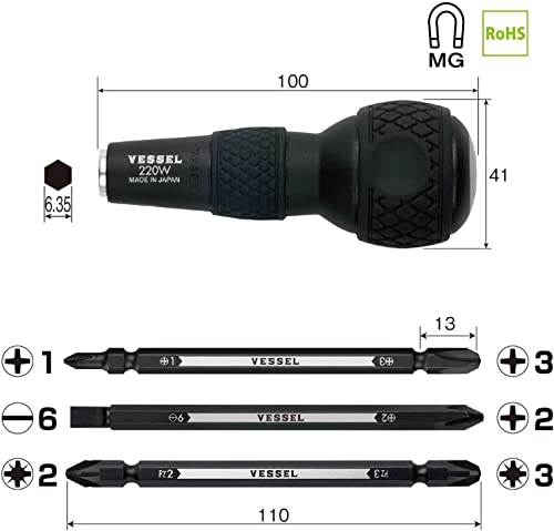 VESSEL BALL GRIP 1/4" Hex. Bit Interchangeable Screwdriver - Image 3
