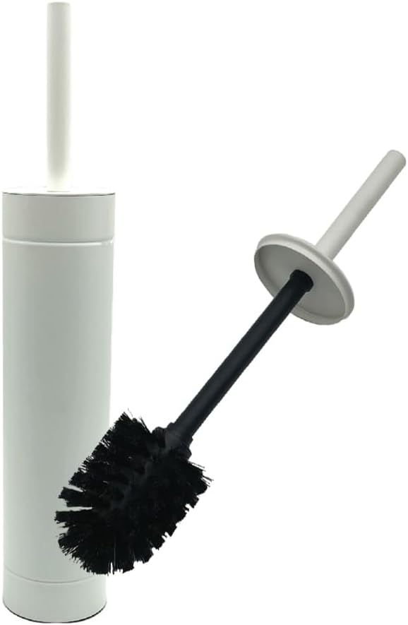 Toilet Bowl Cleaning Brush and Holder with Lid, Slim Design, 304 Stainless-Steel, Fingerprint-Proof, Rust Resistant, Heavy-Weight Base (2 Pack, White)