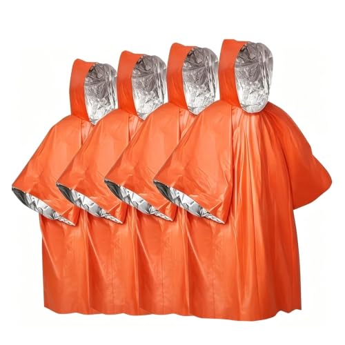 Camping Emergency Poncho for Hiking Survival (Orange, 4P - Image 2