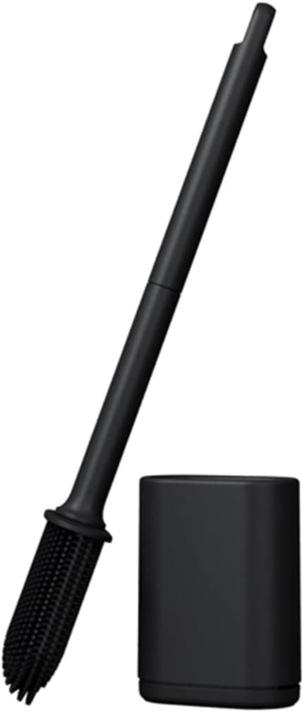 Flexible Silicone Toilet Brush with Holder Set, Non-Scratch Bristles, Slip-Resistant Extended Plastic Handle, Rapid Drying Wall-Mounted Storage, Efficient Toilet Cleaner (Black)