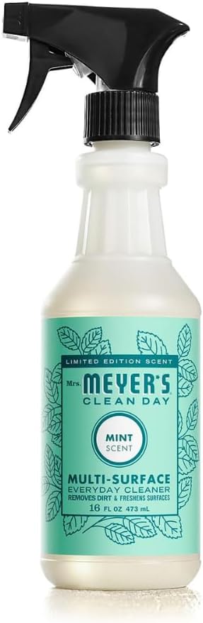 Mrs. MEYER'S Mint Variety Pack Includes 1 Room Freshener, 8 OZ, 1 Liquid Dish Soap, 16 OZ, 1 Liquid Hand Soap,12.5 OZ, 1 Multi-Surface Cleaner 16 OZ, 1 CT (Mint)