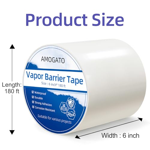 Vapor Barrier Tape - 8 Mil 6" x 180FT x 2 Roll, Heavy Duty - Image 3