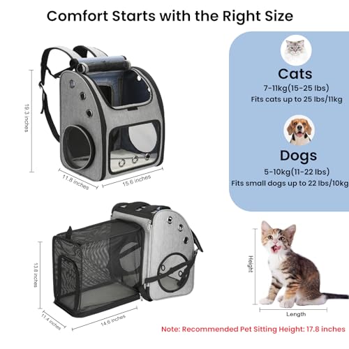 Expandable Cat Carrier Backpack, Large Space,Airline Approved, XL - Image 3