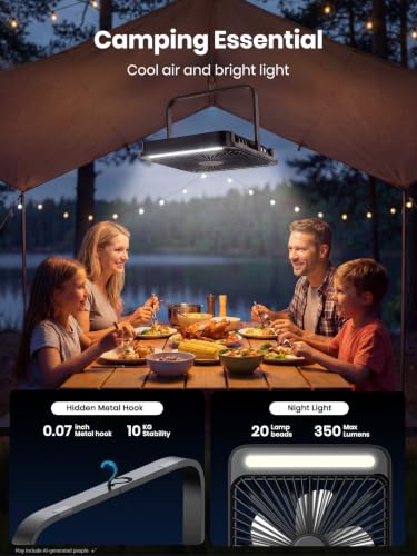 Warmco D4 Battery Powered Camping Fan 20000mAh, LED Lantern - Image 4