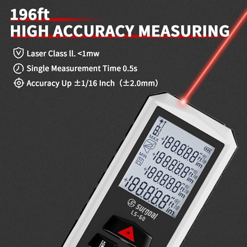 Laser Distance Measure Backlit LCD Measuring Tool 196FT - Image 5