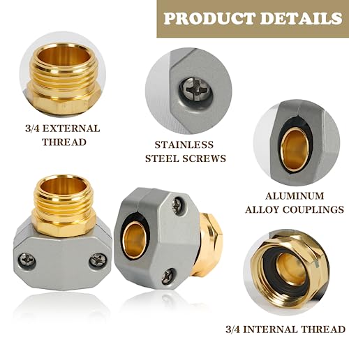 Hourleey Garden Hose Repair Kit, 2 Sets Aluminum Alloy | Home Repair - Image 5