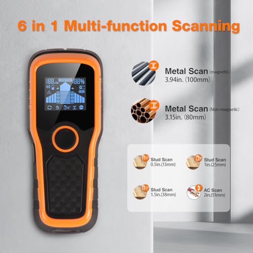 Wall Scanner 6 in 1 Stud Finder HD LCD for Wood Metal AC Wire - Image 3
