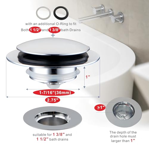 Tub Drain Stopper, Universal Pop Up Bathtub Drain Stopper, Chrome - Image 3