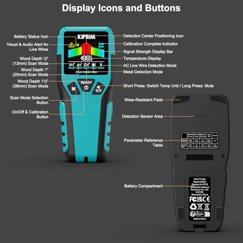 Kiprim WS01 5-in-1 Stud Finder Wall Scanner, LCD Display - Image 4