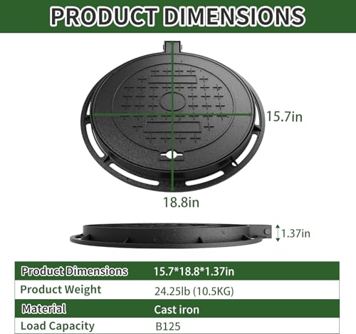 Cast Iron Manhole Cover and Frame, 16" B125 Septic Tank Lid - Image 3