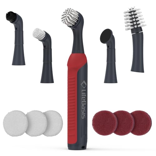 LifeBasis Cordless Rechargeable Power Scrubber Brush, Red - Image 2