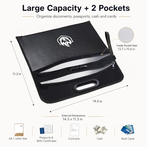 2-Pocket Fireproof Document Bag with Lock, 6500℉ Fireproof Money - Image 3