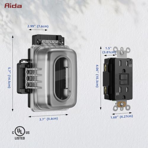 AIDA 15A Outdoor GFCI Outlet with Weatherproof in-Use Cover, TRWR - Image 7