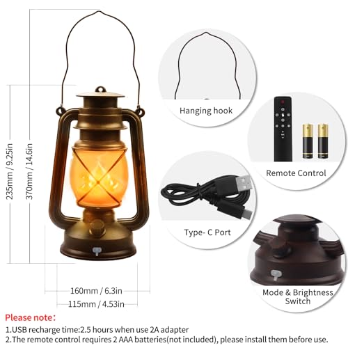 2 Pack Bronze Vintage 4 Modes Rechargeable Lanterns with Remote - Image 4