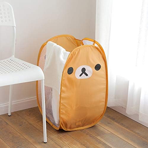 Cute Foldable Pop Up Hamper - Mesh Laundry Basket Durable Handles Toys Tidy Clothes Socks Storage Bag (Blue Elephant)