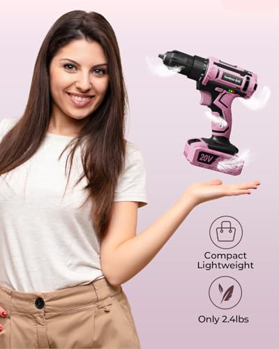 Pink Cordless Drill Set, VIWKO 20V Electric Power Drill for Women - Image 3