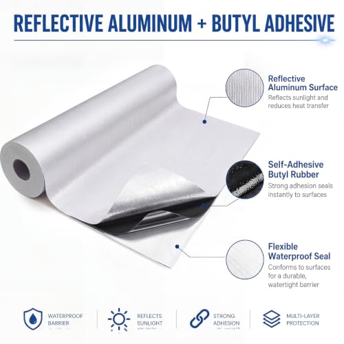 Gueevin 35.5 Inch X 32.8 Feet Self Stick Roll Roofing, Aluminum - Image 5