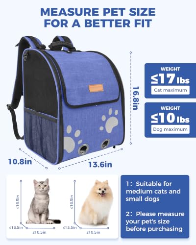 Outdoor Pet Backpack for Cats & Small Dogs, Hiking Travel, Blue - Image 3