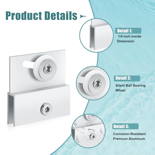 (4-Pack) M 6054 Frameless Shower Door Rollers Top Bracket - Image 4