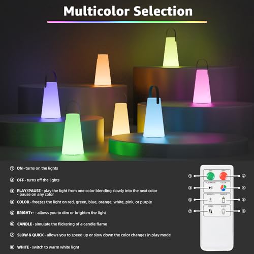 2 Pack Outdoor Lanterns Rechargeable Cordless Table Lamp with RGB - Image 3