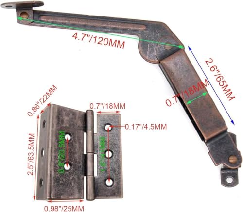 Antique Bronze Lid Support Hinges & Two Folding Hardware - Image 3