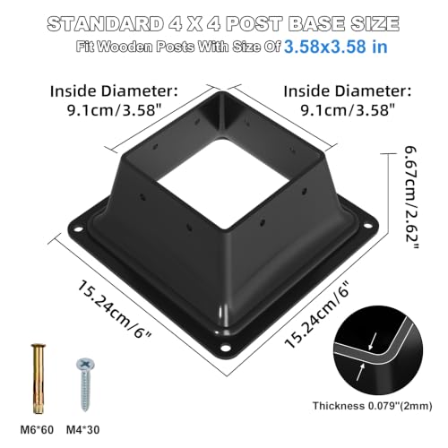 4x4 Post Base 2PC-Inner Size 3.6x3.6-Metal Post Brackets-Deck - Image 4