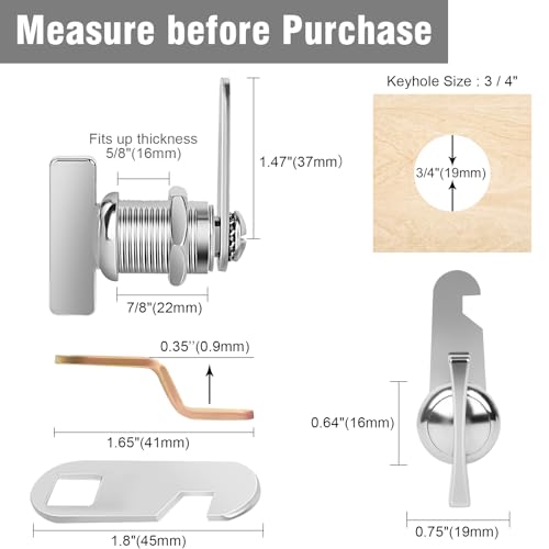 Cam Lock Thumb Operated Cabinet Locks, 7/8" Cylinder Fits - Image 3