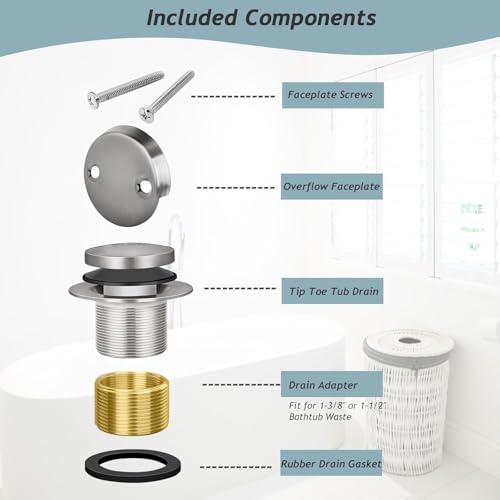 Tip-Toe Bathtub Drain Kit with Two-Hole Overflow Plate, Premium - Image 7