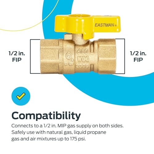 Eastman 1/2 Inch FIP Straight Gas Ball Valve with 1/4-Turn - Image 4