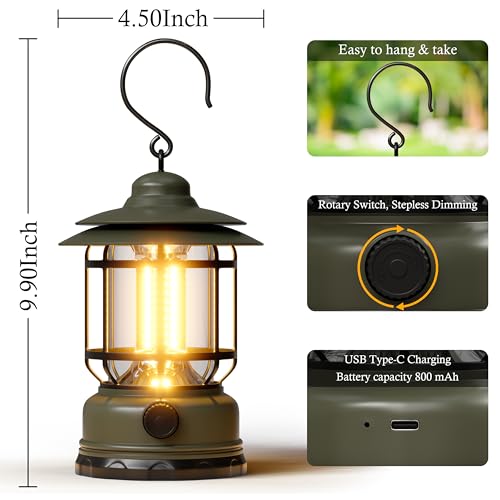 Camping Lanterns Battery Powered Rechargeable Lights,3 Pack Green - Image 6
