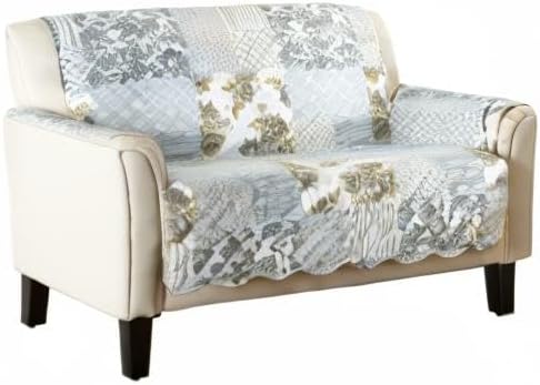 Great Bay Home Reversible Patchwork Loveseat Cover - Washable Slipcover Furniture Protector with Elastic Straps - Couch Cover for Dogs, Kids, and Pets - Box-Stitched Detail (Loveseat, Grey)